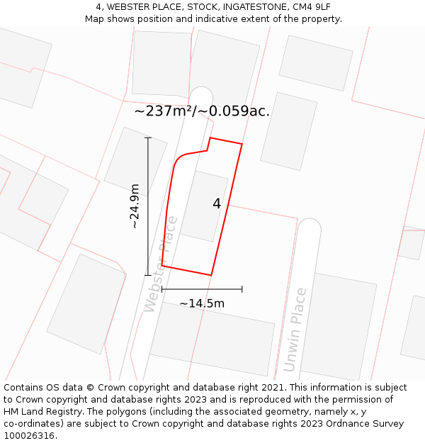 4, WEBSTER PLACE, STOCK, INGATESTONE, CM4 9LF: Plot and title map
