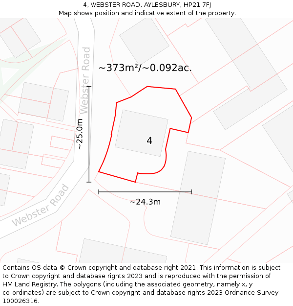 4, WEBSTER ROAD, AYLESBURY, HP21 7FJ: Plot and title map