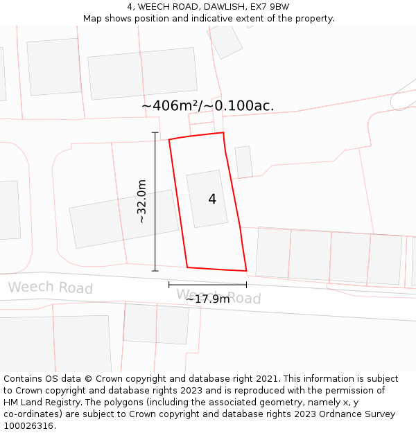 4, WEECH ROAD, DAWLISH, EX7 9BW: Plot and title map