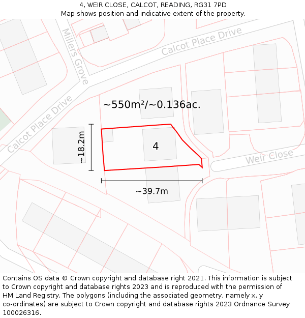 4, WEIR CLOSE, CALCOT, READING, RG31 7PD: Plot and title map