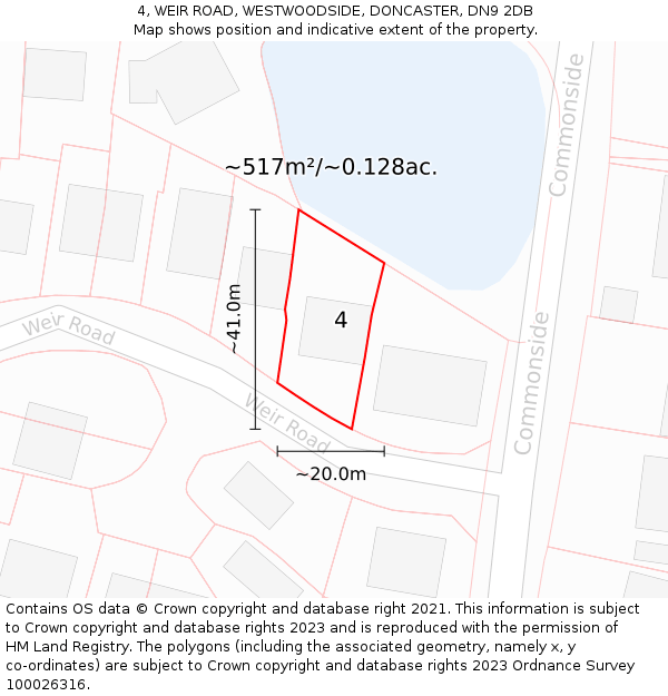 4, WEIR ROAD, WESTWOODSIDE, DONCASTER, DN9 2DB: Plot and title map