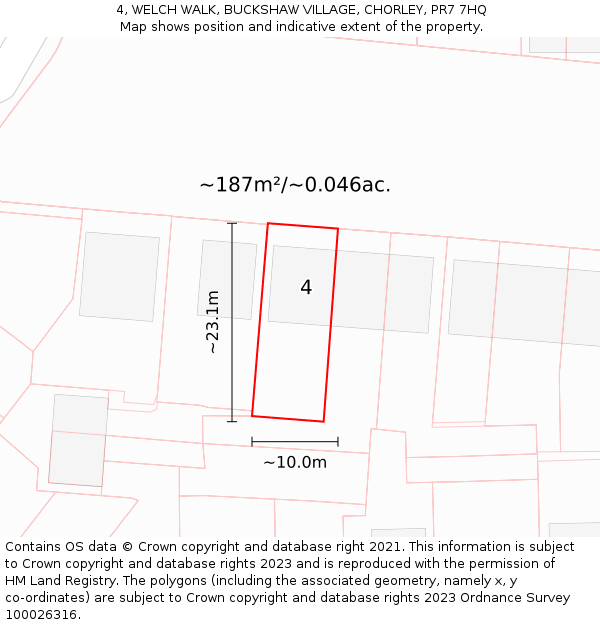 4, WELCH WALK, BUCKSHAW VILLAGE, CHORLEY, PR7 7HQ: Plot and title map