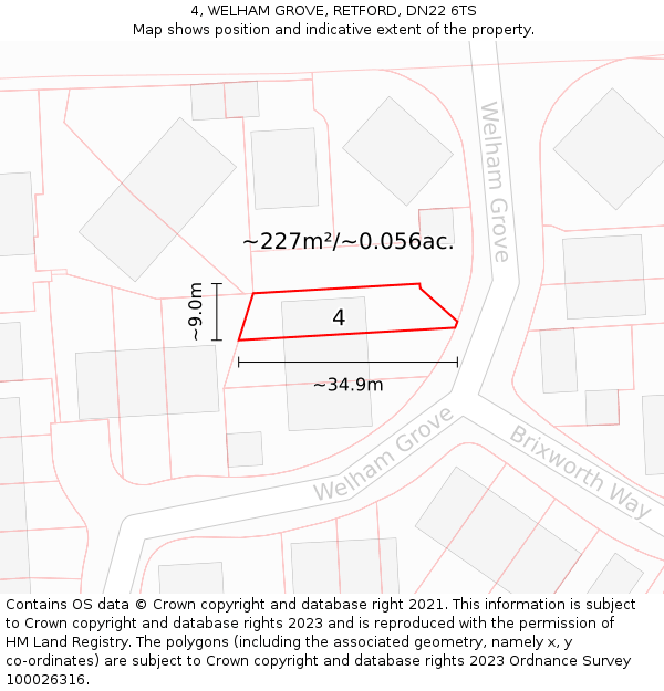 4, WELHAM GROVE, RETFORD, DN22 6TS: Plot and title map