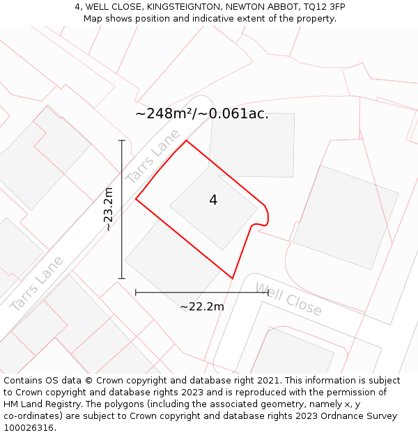 4, WELL CLOSE, KINGSTEIGNTON, NEWTON ABBOT, TQ12 3FP: Plot and title map
