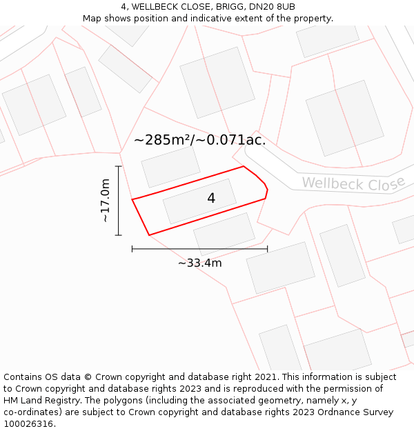 4, WELLBECK CLOSE, BRIGG, DN20 8UB: Plot and title map