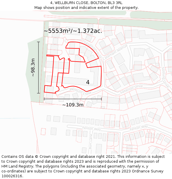 4, WELLBURN CLOSE, BOLTON, BL3 3RL: Plot and title map