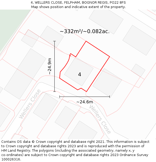 4, WELLERS CLOSE, FELPHAM, BOGNOR REGIS, PO22 8FS: Plot and title map