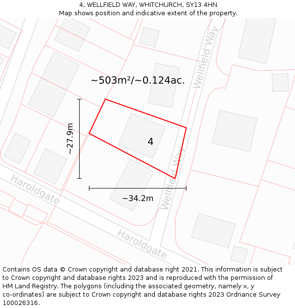 4, WELLFIELD WAY, WHITCHURCH, SY13 4HN: Plot and title map