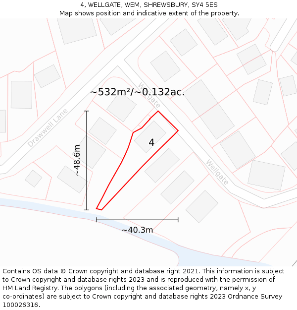 4, WELLGATE, WEM, SHREWSBURY, SY4 5ES: Plot and title map