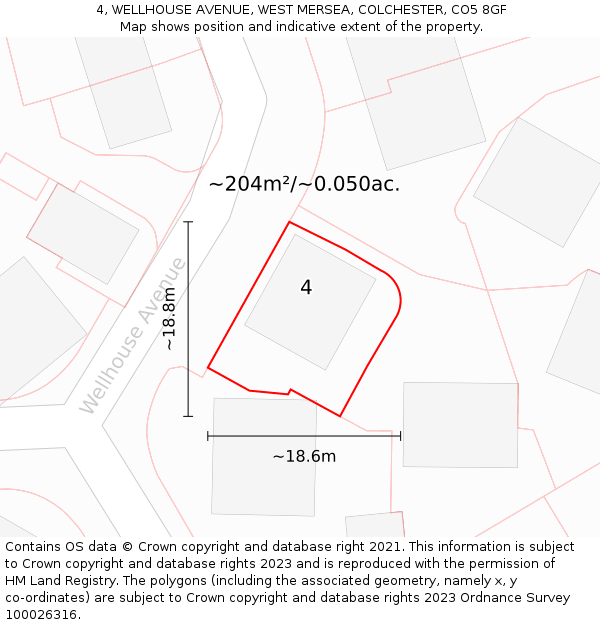 4, WELLHOUSE AVENUE, WEST MERSEA, COLCHESTER, CO5 8GF: Plot and title map