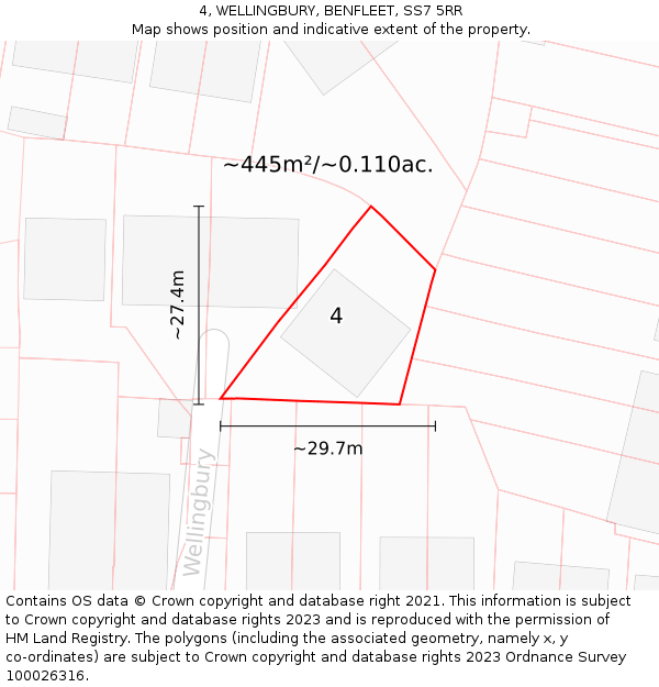 4, WELLINGBURY, BENFLEET, SS7 5RR: Plot and title map