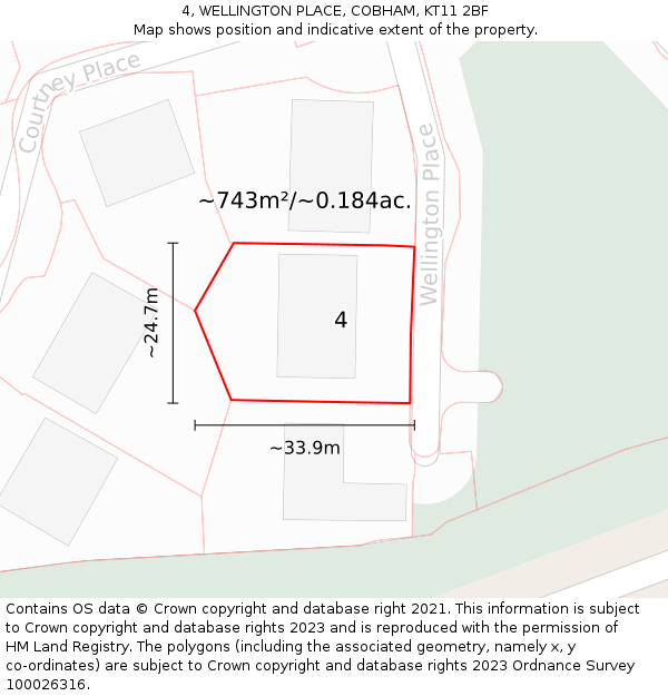 4, WELLINGTON PLACE, COBHAM, KT11 2BF: Plot and title map