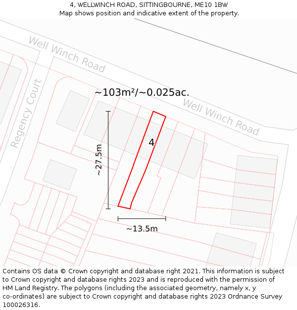 4, WELLWINCH ROAD, SITTINGBOURNE, ME10 1BW: Plot and title map