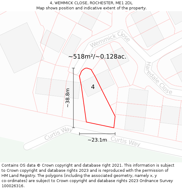 4, WEMMICK CLOSE, ROCHESTER, ME1 2DL: Plot and title map