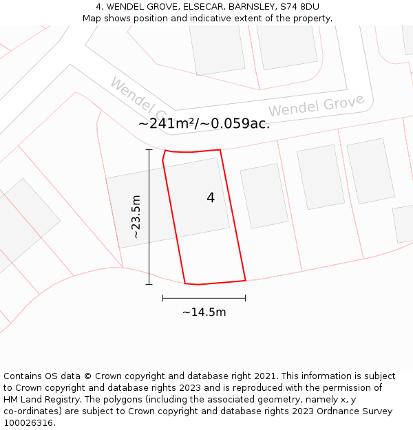 4, WENDEL GROVE, ELSECAR, BARNSLEY, S74 8DU: Plot and title map
