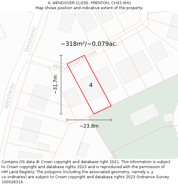 4, WENDOVER CLOSE, PRENTON, CH43 9HU: Plot and title map