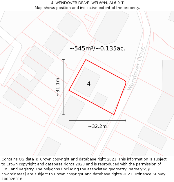 4, WENDOVER DRIVE, WELWYN, AL6 9LT: Plot and title map