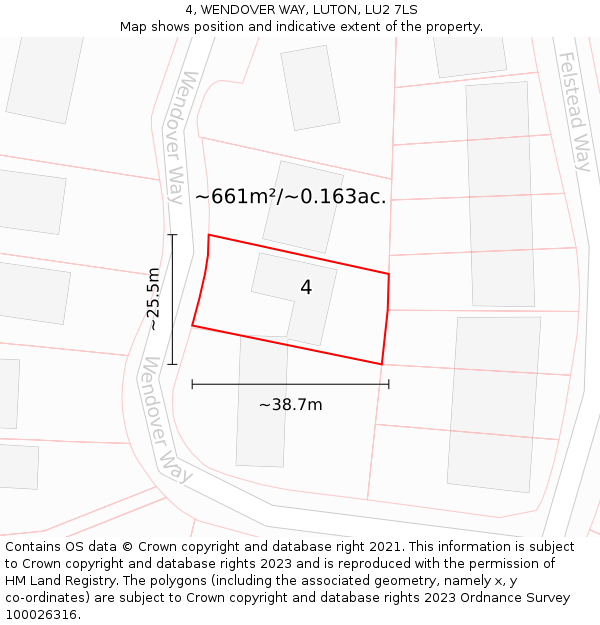 4, WENDOVER WAY, LUTON, LU2 7LS: Plot and title map