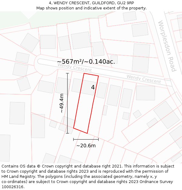 4, WENDY CRESCENT, GUILDFORD, GU2 9RP: Plot and title map