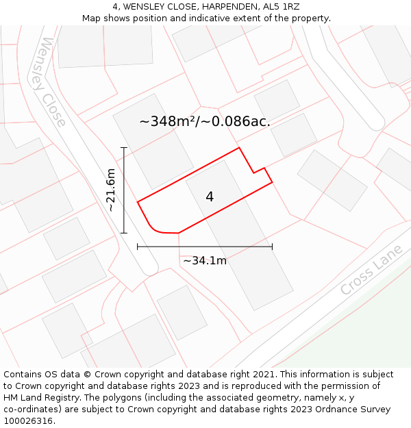 4, WENSLEY CLOSE, HARPENDEN, AL5 1RZ: Plot and title map