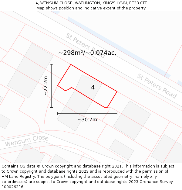 4, WENSUM CLOSE, WATLINGTON, KING'S LYNN, PE33 0TT: Plot and title map