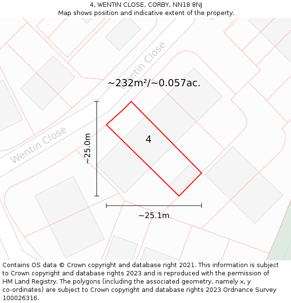 4, WENTIN CLOSE, CORBY, NN18 8NJ: Plot and title map