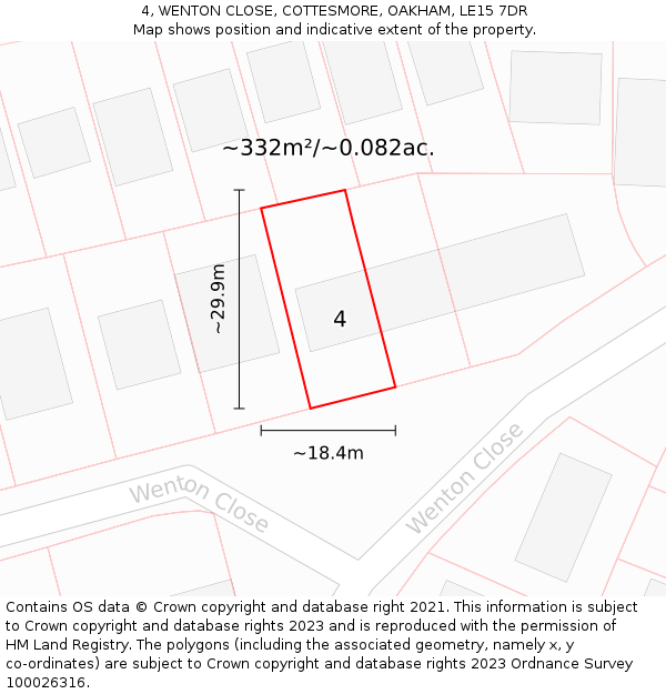 4, WENTON CLOSE, COTTESMORE, OAKHAM, LE15 7DR: Plot and title map
