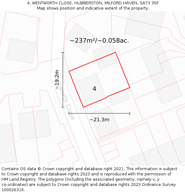 4, WENTWORTH CLOSE, HUBBERSTON, MILFORD HAVEN, SA73 3SF: Plot and title map