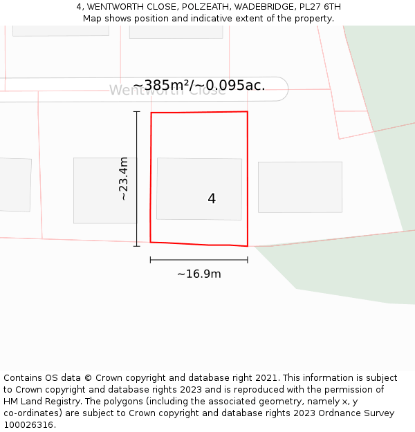 4, WENTWORTH CLOSE, POLZEATH, WADEBRIDGE, PL27 6TH: Plot and title map