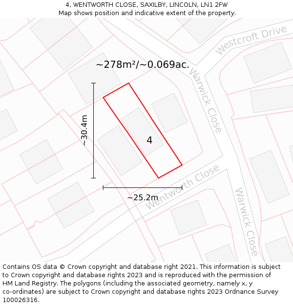 4, WENTWORTH CLOSE, SAXILBY, LINCOLN, LN1 2FW: Plot and title map