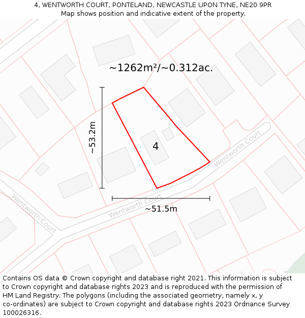 4, WENTWORTH COURT, PONTELAND, NEWCASTLE UPON TYNE, NE20 9PR: Plot and title map