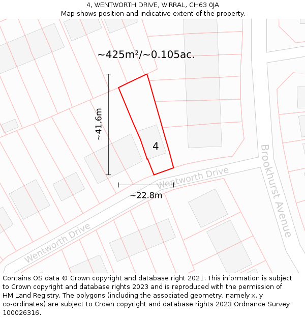 4, WENTWORTH DRIVE, WIRRAL, CH63 0JA: Plot and title map