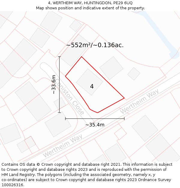 4, WERTHEIM WAY, HUNTINGDON, PE29 6UQ: Plot and title map