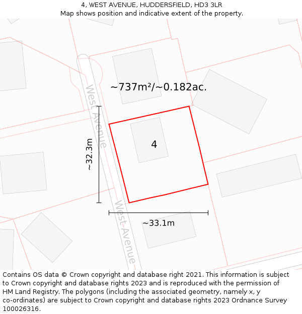 4, WEST AVENUE, HUDDERSFIELD, HD3 3LR: Plot and title map