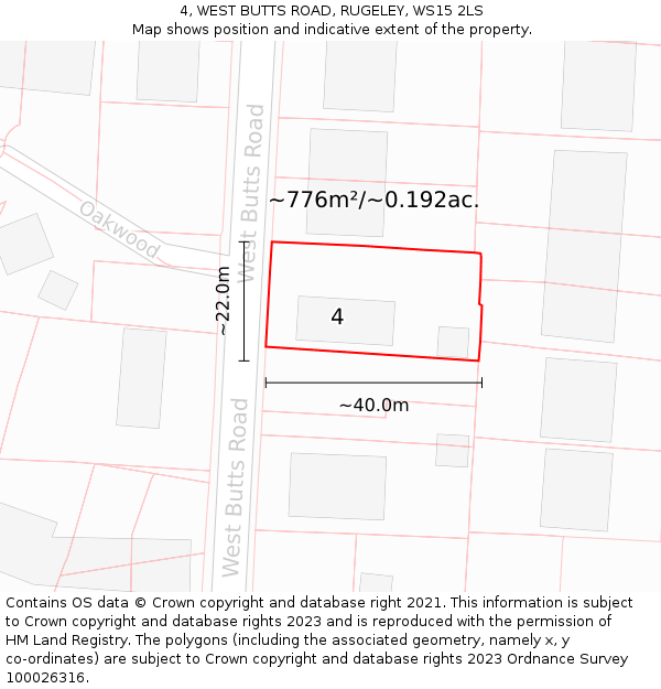 4, WEST BUTTS ROAD, RUGELEY, WS15 2LS: Plot and title map