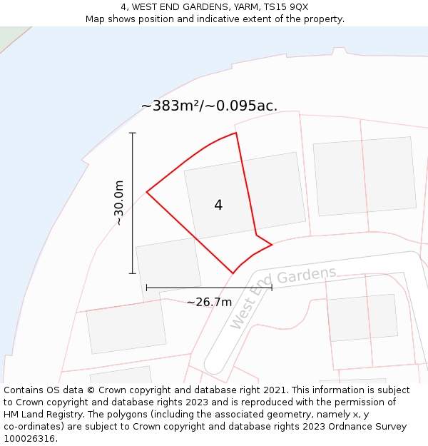 4, WEST END GARDENS, YARM, TS15 9QX: Plot and title map