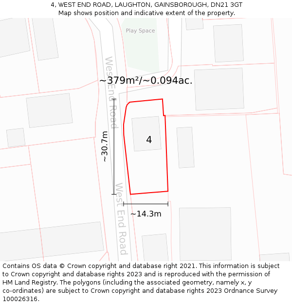 4, WEST END ROAD, LAUGHTON, GAINSBOROUGH, DN21 3GT: Plot and title map