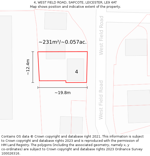 4, WEST FIELD ROAD, SAPCOTE, LEICESTER, LE9 4AT: Plot and title map