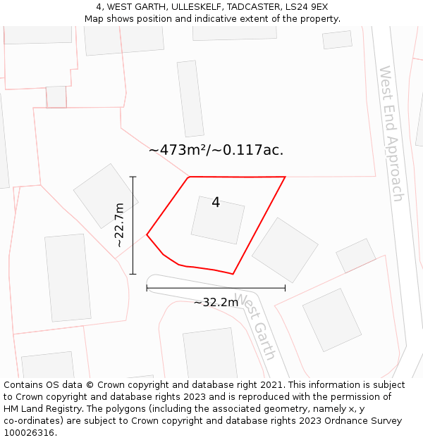 4, WEST GARTH, ULLESKELF, TADCASTER, LS24 9EX: Plot and title map