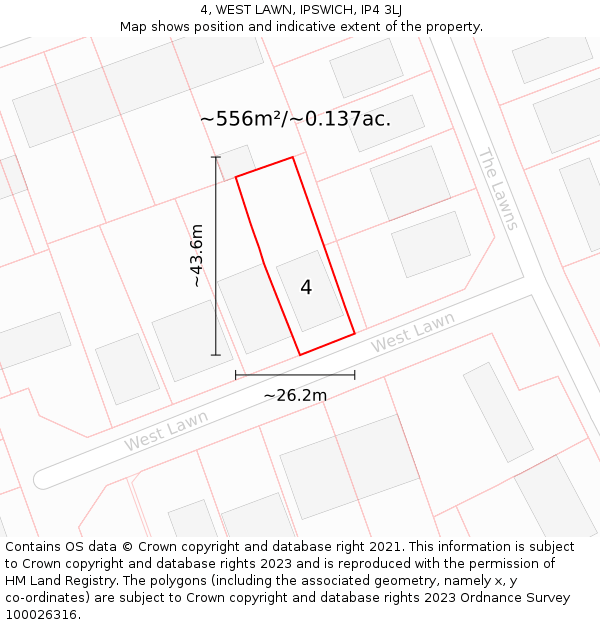 4, WEST LAWN, IPSWICH, IP4 3LJ: Plot and title map