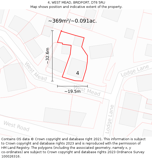 4, WEST MEAD, BRIDPORT, DT6 5RU: Plot and title map