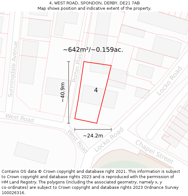 4, WEST ROAD, SPONDON, DERBY, DE21 7AB: Plot and title map