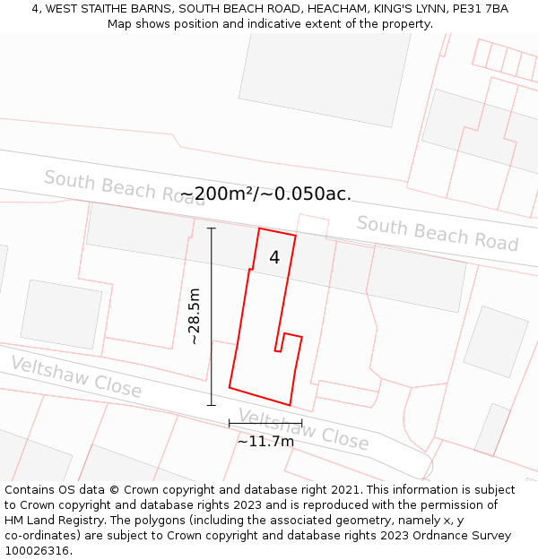 4, WEST STAITHE BARNS, SOUTH BEACH ROAD, HEACHAM, KING'S LYNN, PE31 7BA: Plot and title map
