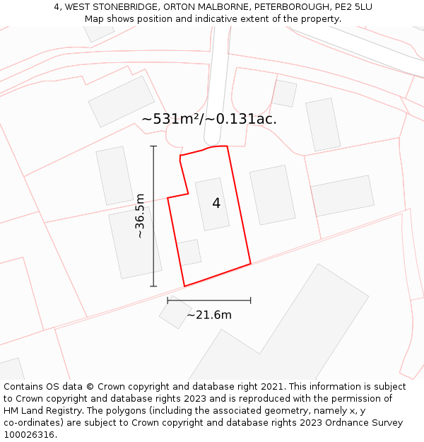 4, WEST STONEBRIDGE, ORTON MALBORNE, PETERBOROUGH, PE2 5LU: Plot and title map