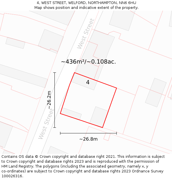 4, WEST STREET, WELFORD, NORTHAMPTON, NN6 6HU: Plot and title map