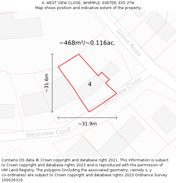 4, WEST VIEW CLOSE, WHIMPLE, EXETER, EX5 2TW: Plot and title map