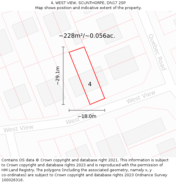 4, WEST VIEW, SCUNTHORPE, DN17 2SP: Plot and title map