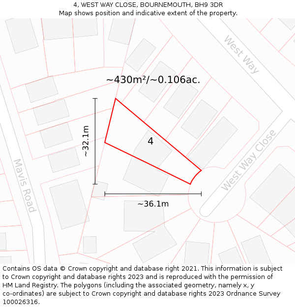 4, WEST WAY CLOSE, BOURNEMOUTH, BH9 3DR: Plot and title map