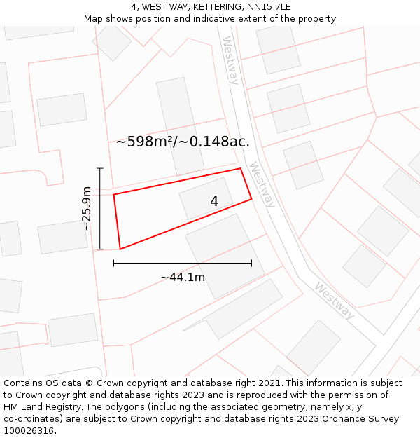 4, WEST WAY, KETTERING, NN15 7LE: Plot and title map