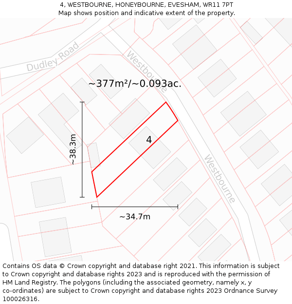 4, WESTBOURNE, HONEYBOURNE, EVESHAM, WR11 7PT: Plot and title map